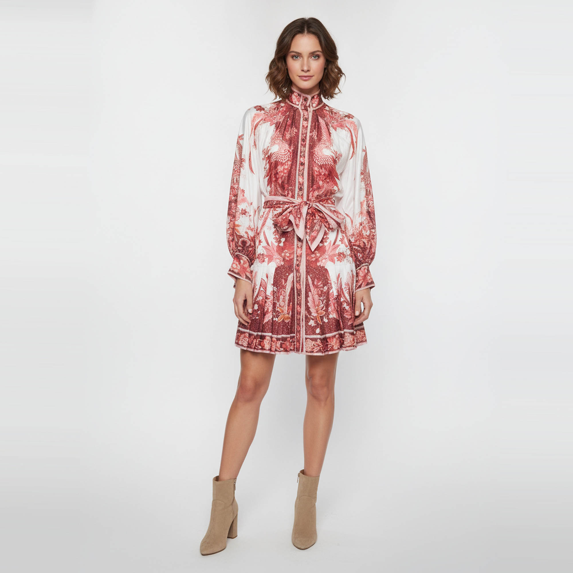 Pre Owned Zimmermann Pink Floral Print Satin Wavelength Mini Dress M