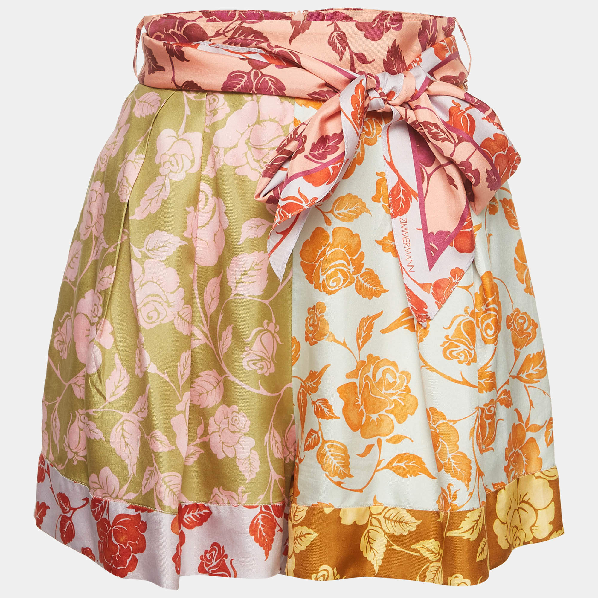 Pre Owned Zimmermann Multicolour Floral Print Silk Lovestruck Spliced Shorts S