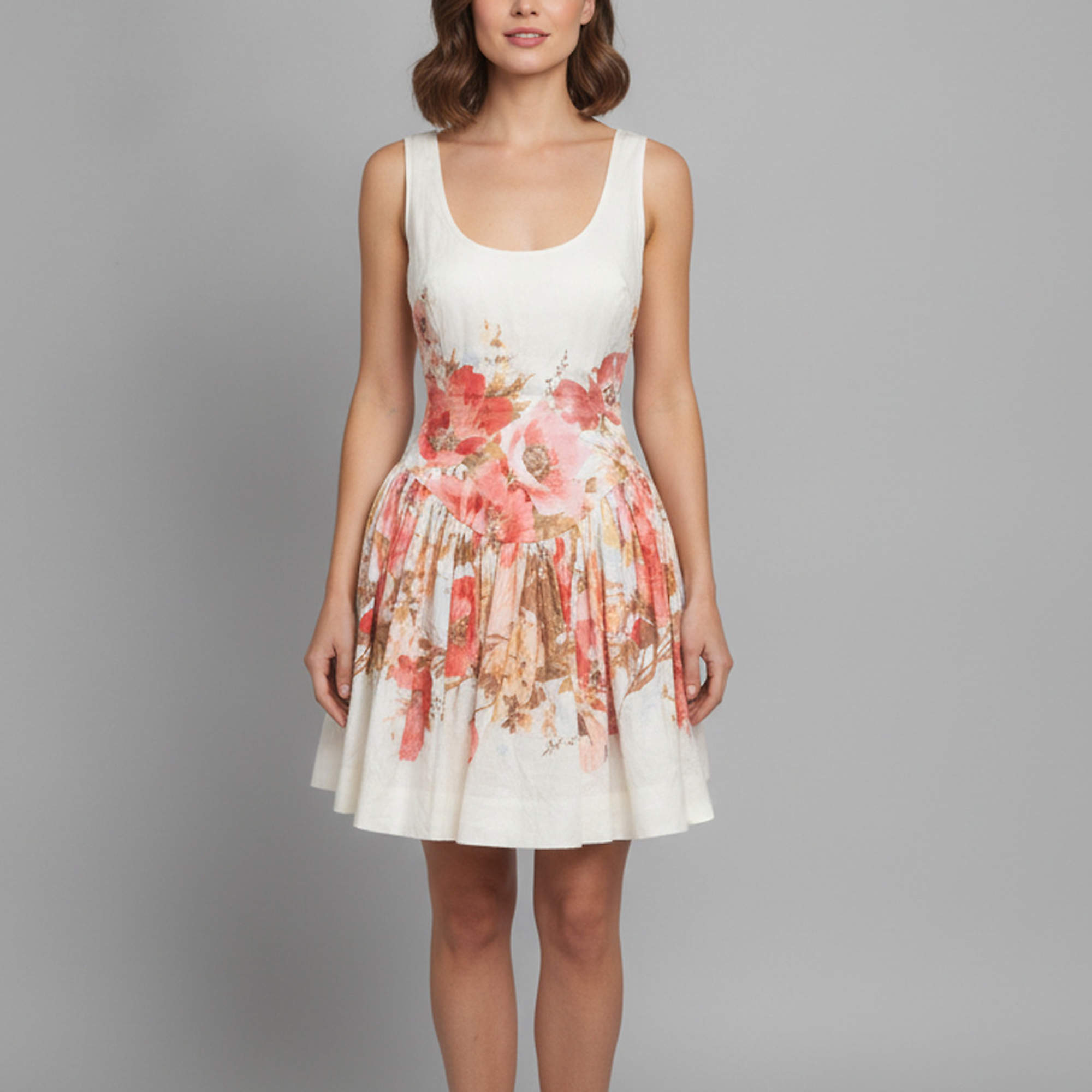 Pre Owned Zimmermann Cream Floral Print Linen Flared Scarborough Mini Dress S
