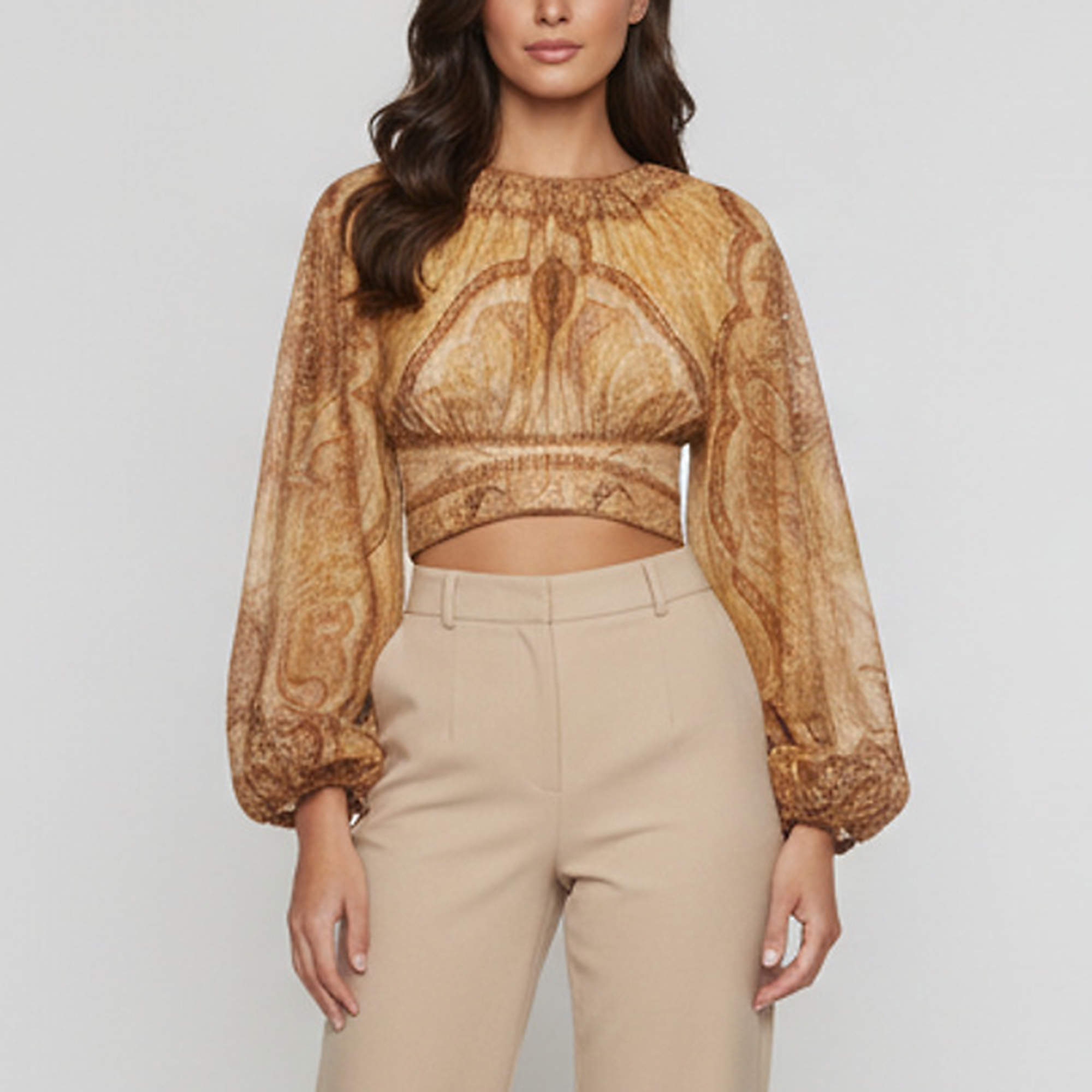 مملوكة مسبقًا Zimmermann Yellow Paisley Print Lurex and Cotton Wanderlust Crop Top S