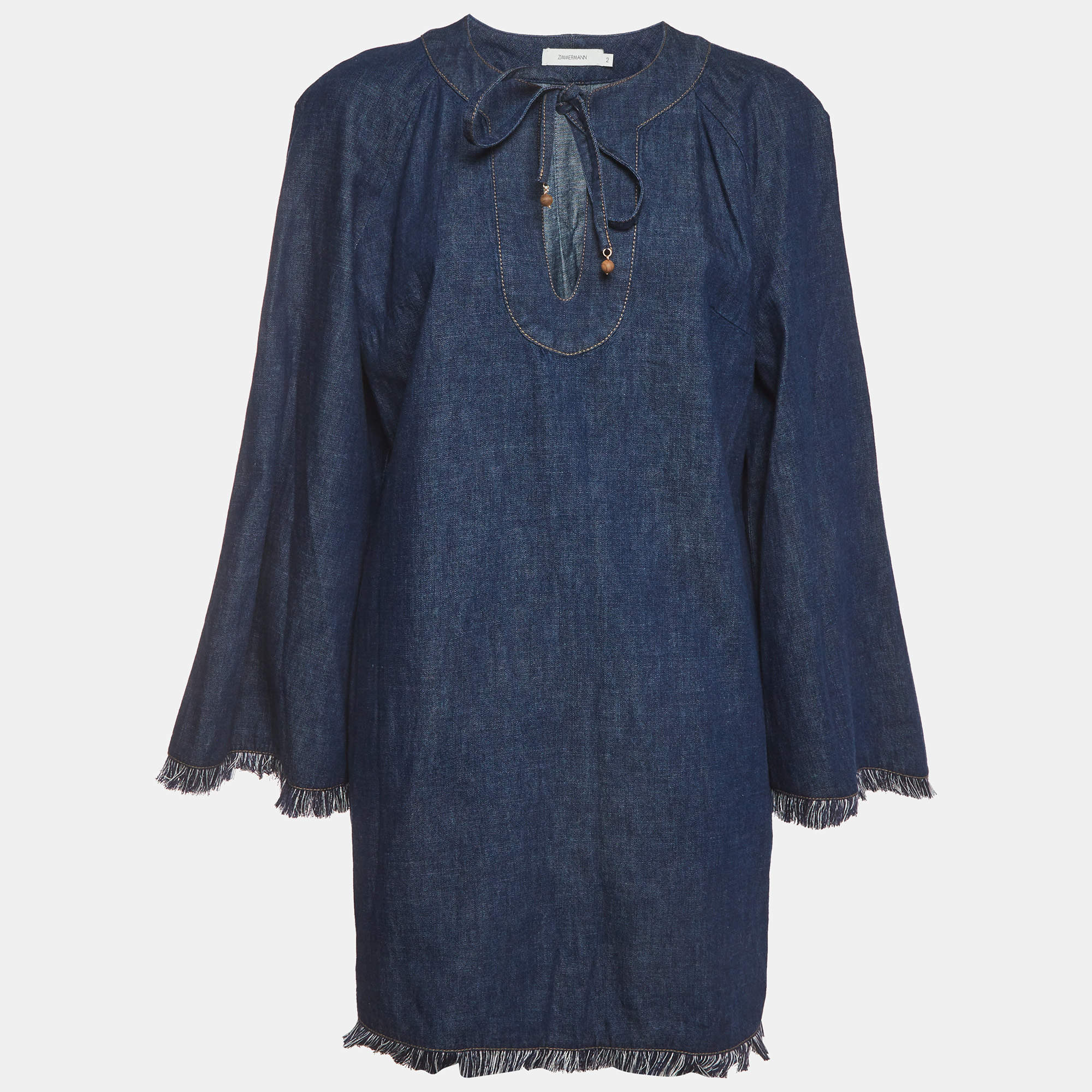 Pre Owned Zimmermann Blue Denim Rhiannon Fringed Mini Dress M