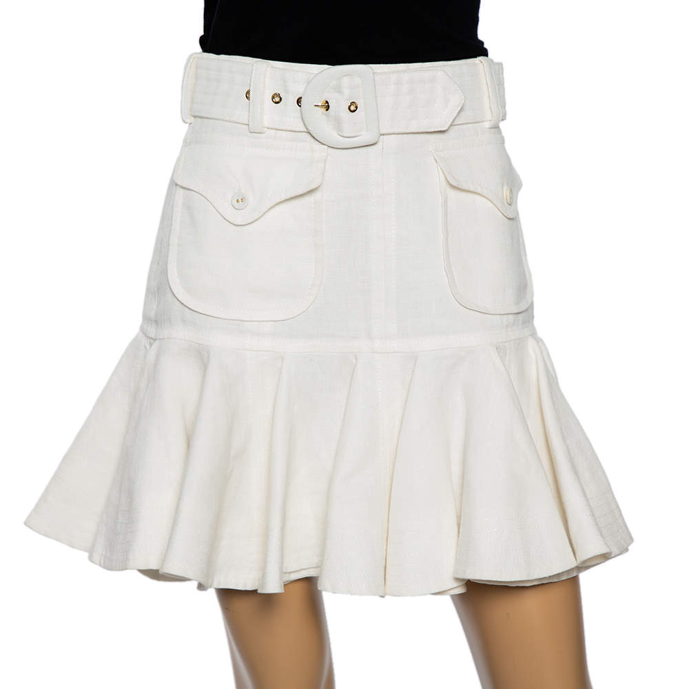 Zimmermann White Linen Ruffled Hem Detail Super Eight Mini Skirt S ...