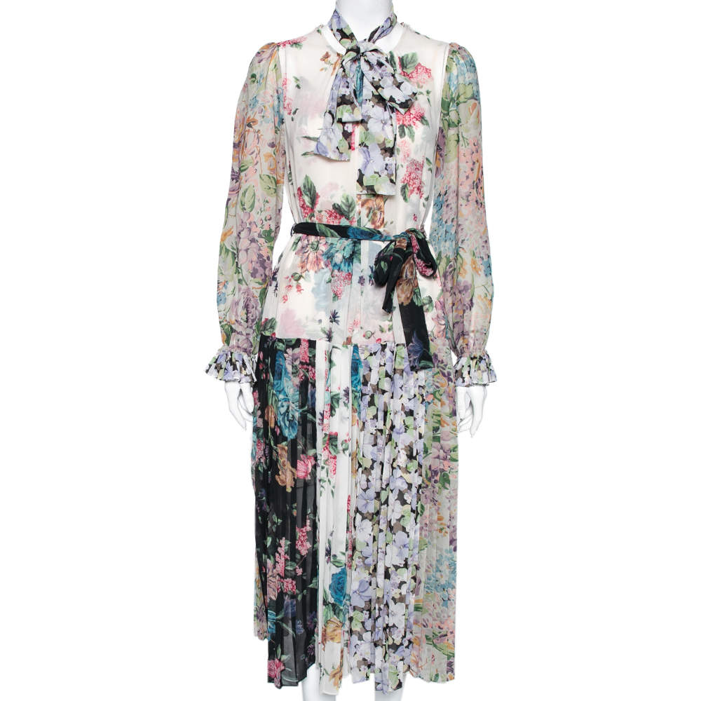 Pre Owned Zimmermann Multicolored Floral Printed Chiffon Pleated Midi Dress M