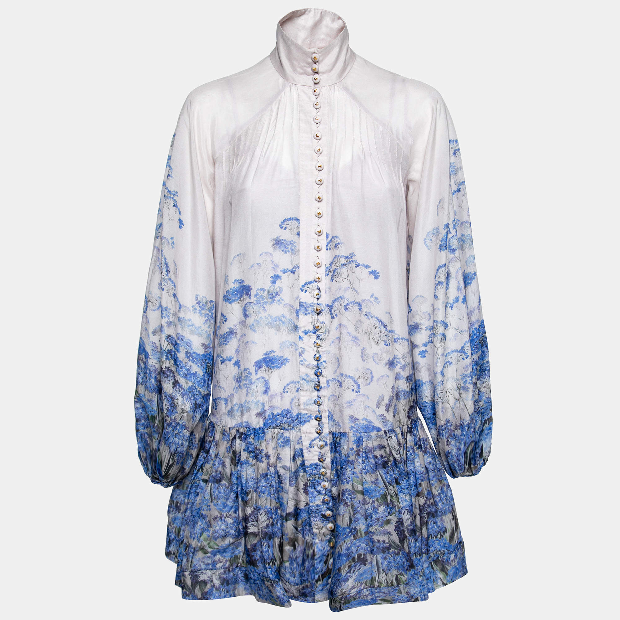 مملوكة مسبقًا Zimmermann Blue Floral Printed Cotton Luminous Dress S