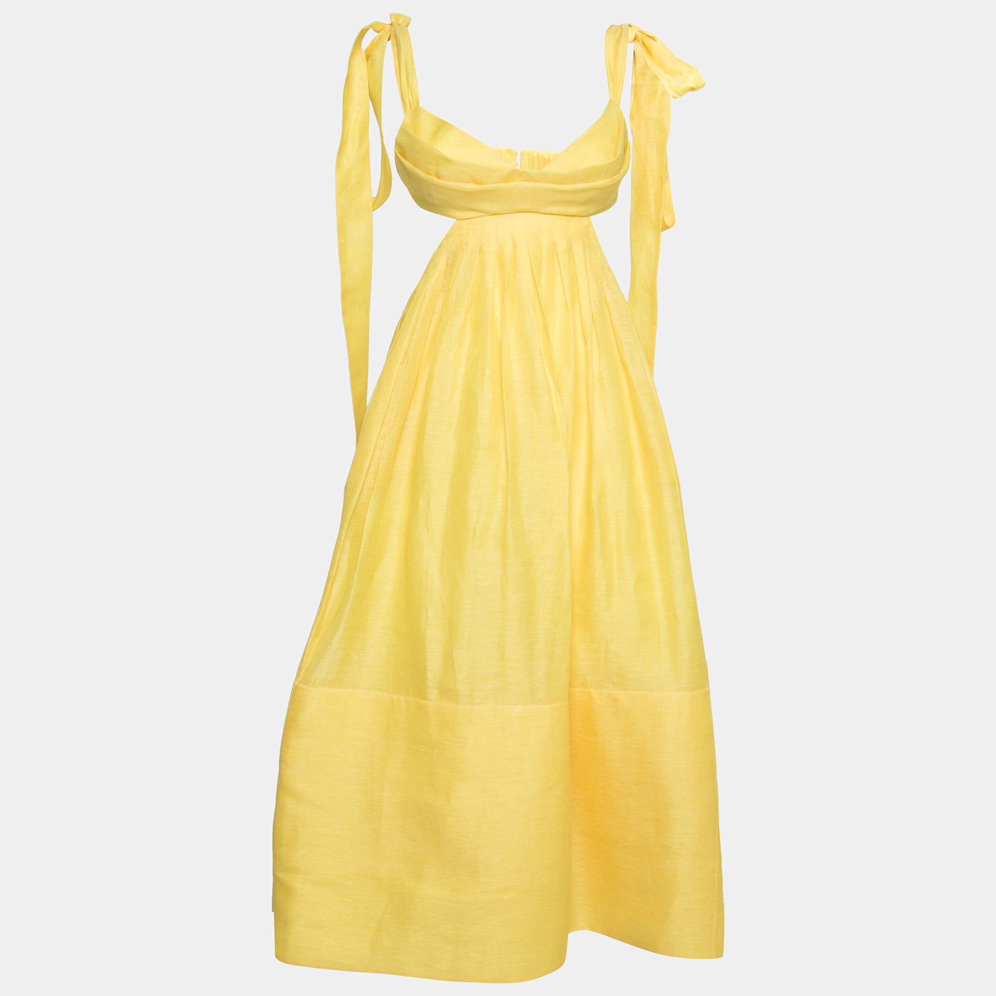 مملوكة مسبقًا Zimmermann Yellow Linen And Silk Cutout Botanica Brallete Gown S