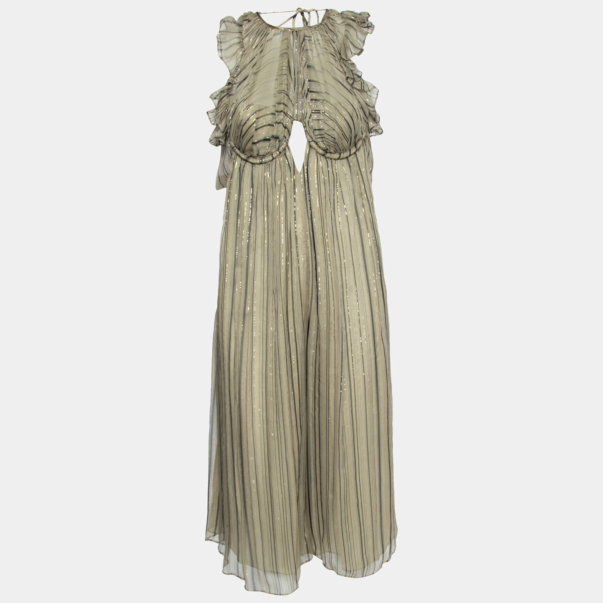 Pre Owned Zimmermann Green Lurex Striped Chiffon Cut-Out Back Jumpsuit S