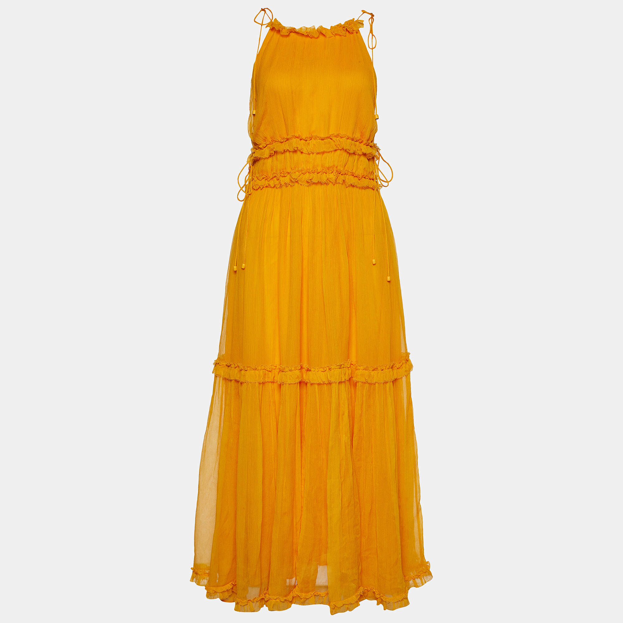 Zimmermann Yellow Silk Chiffon Frilled Halterneck Dress S