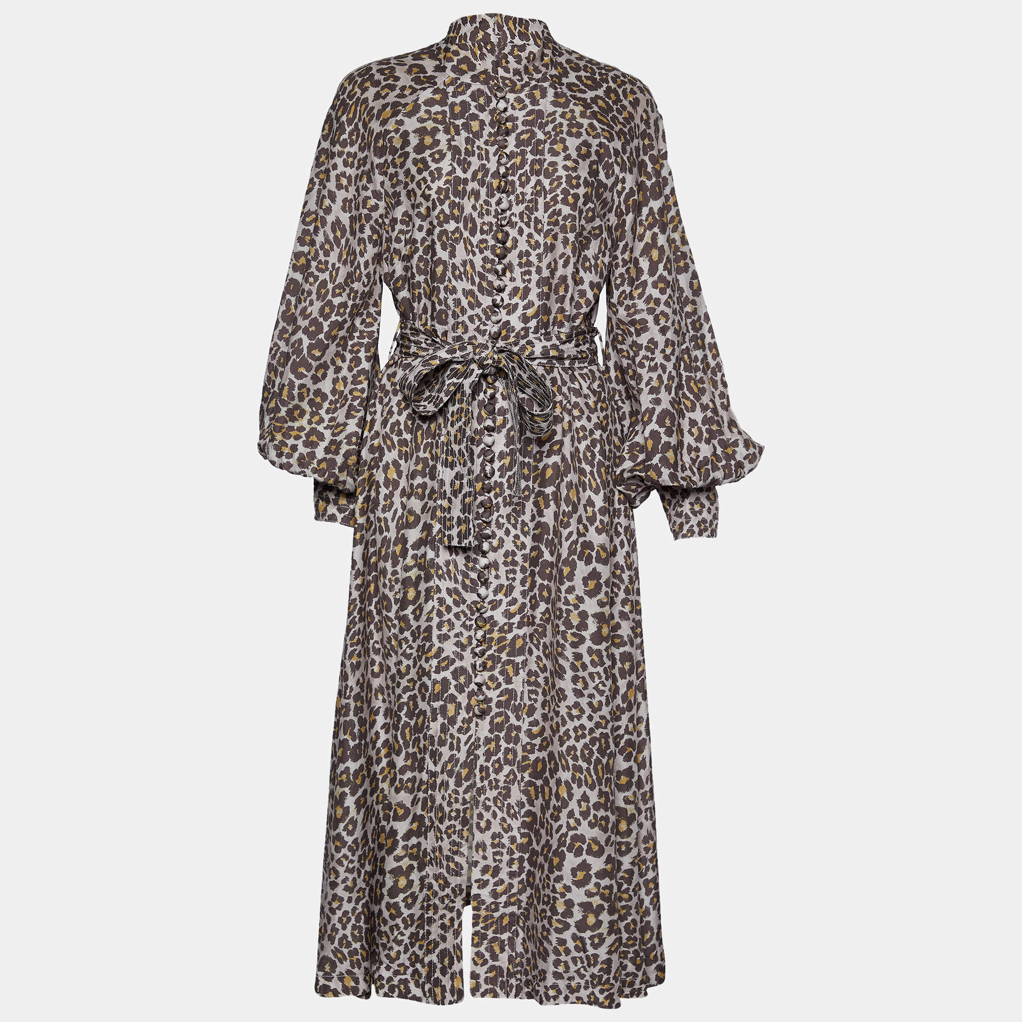 Pre Owned Zimmermann Light Pink Animal Printed Silk Belted Midi Dress L