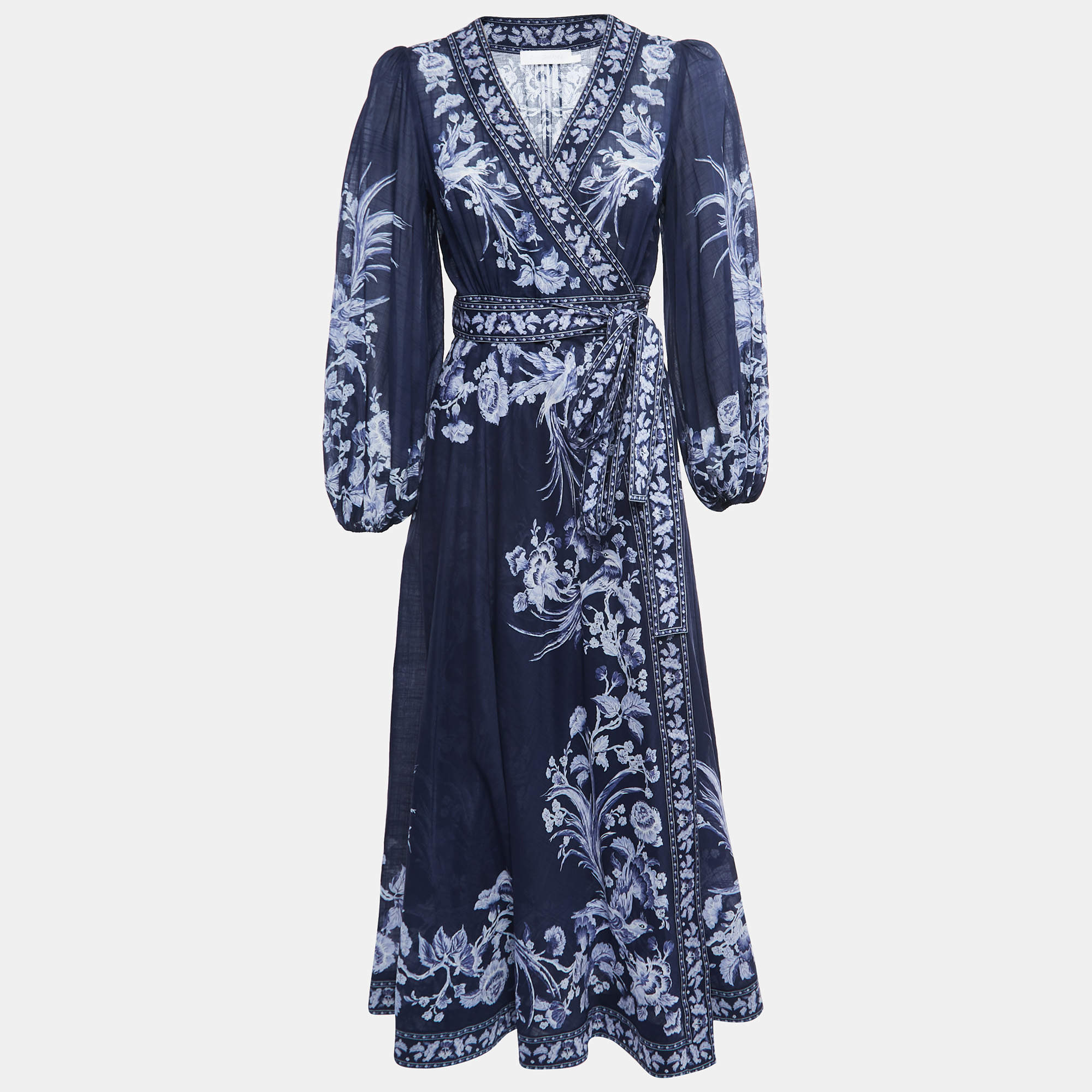 مملوكة مسبقًا Zimmermann Blue Printed Cotton Wrap Maxi Dress M