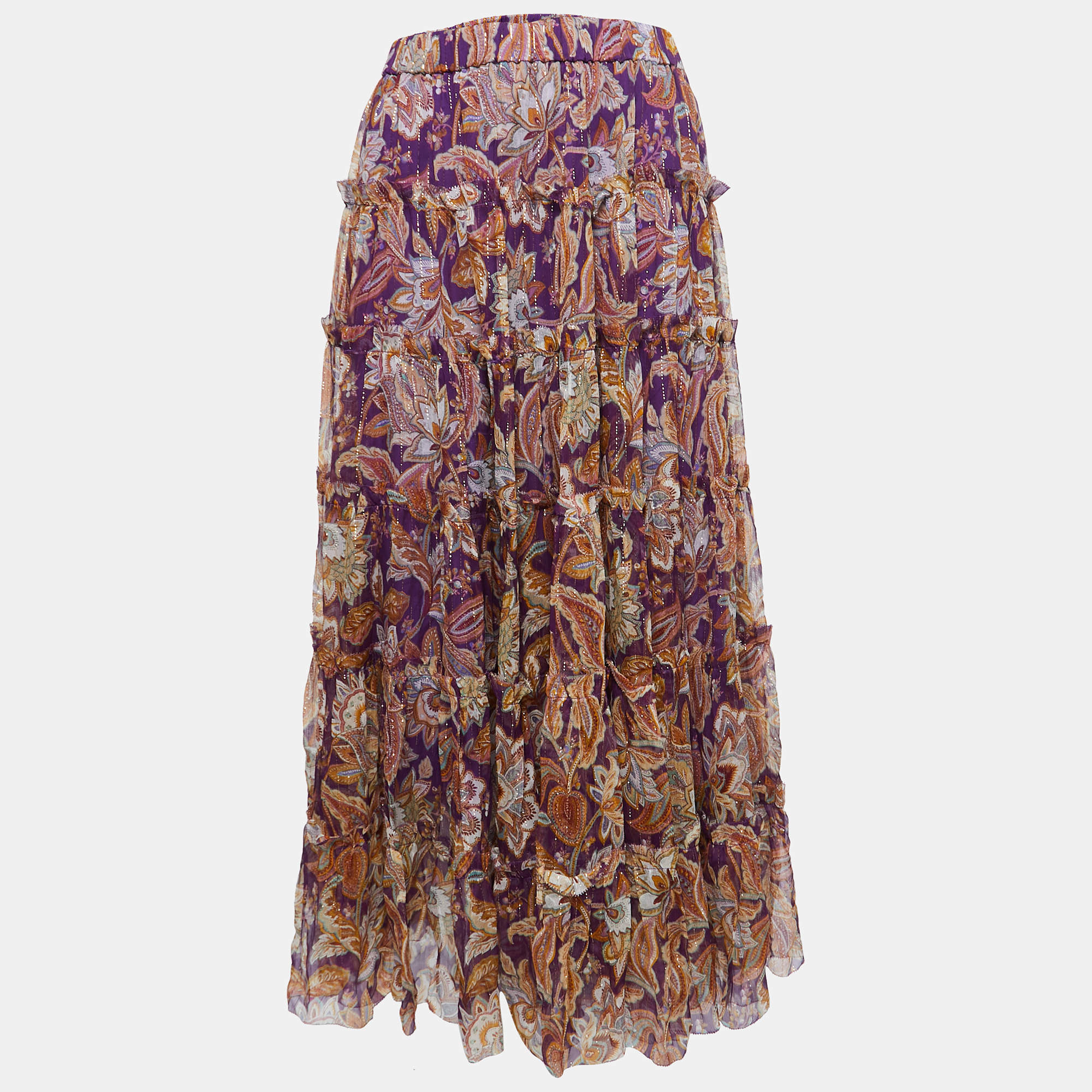 Zimmermann Purple Printed Silk Midi Skirt S