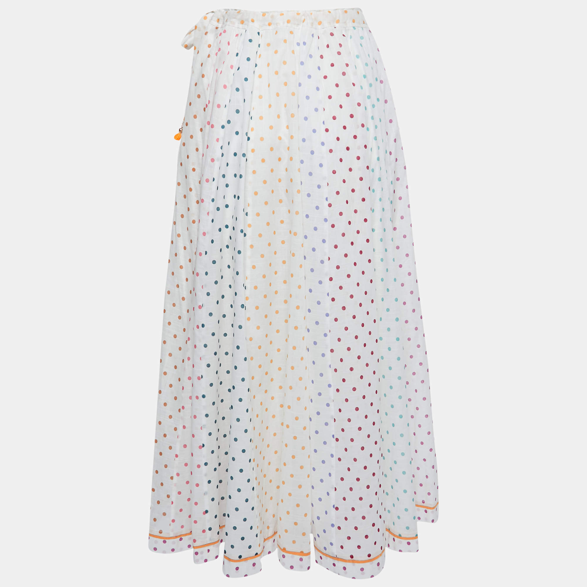 Zimmermann White Multicolor Dot Printed Cotton Midi Skirt M