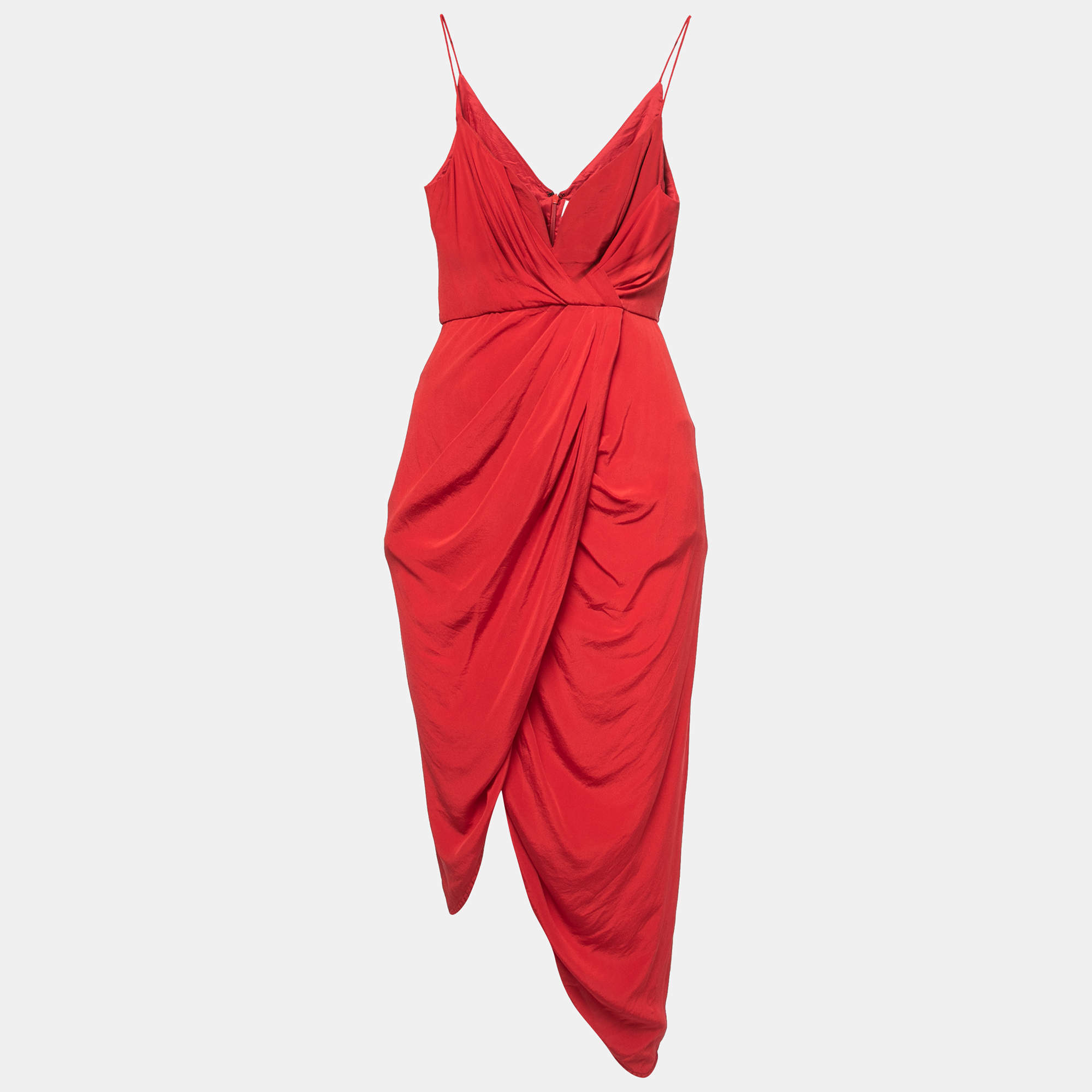 Pre Owned Zimmermann Red Silk Plunge Draped Dress M