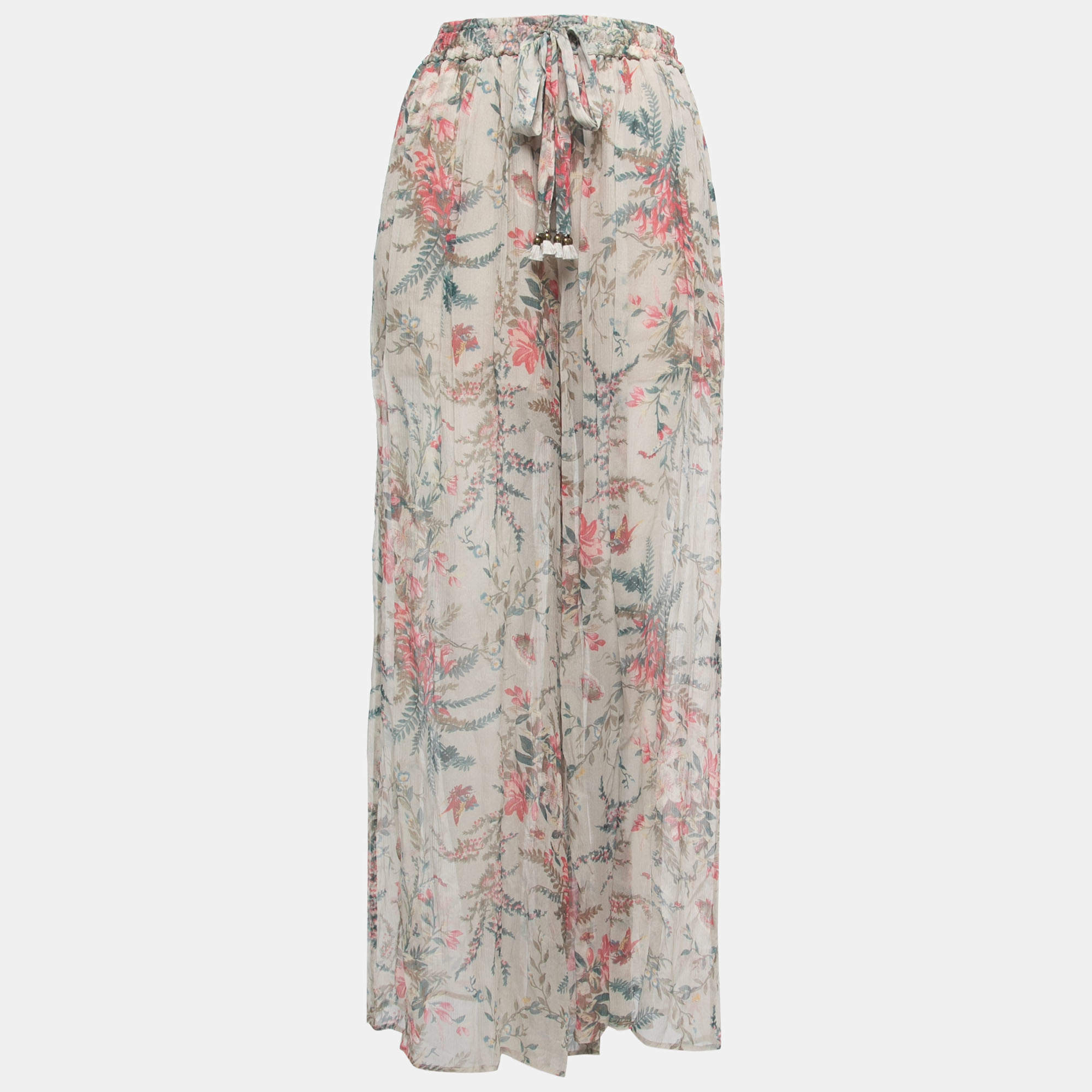 Pre Owned Zimmermann Multicolor Printed Silk Chiffon Palazzo Pants M