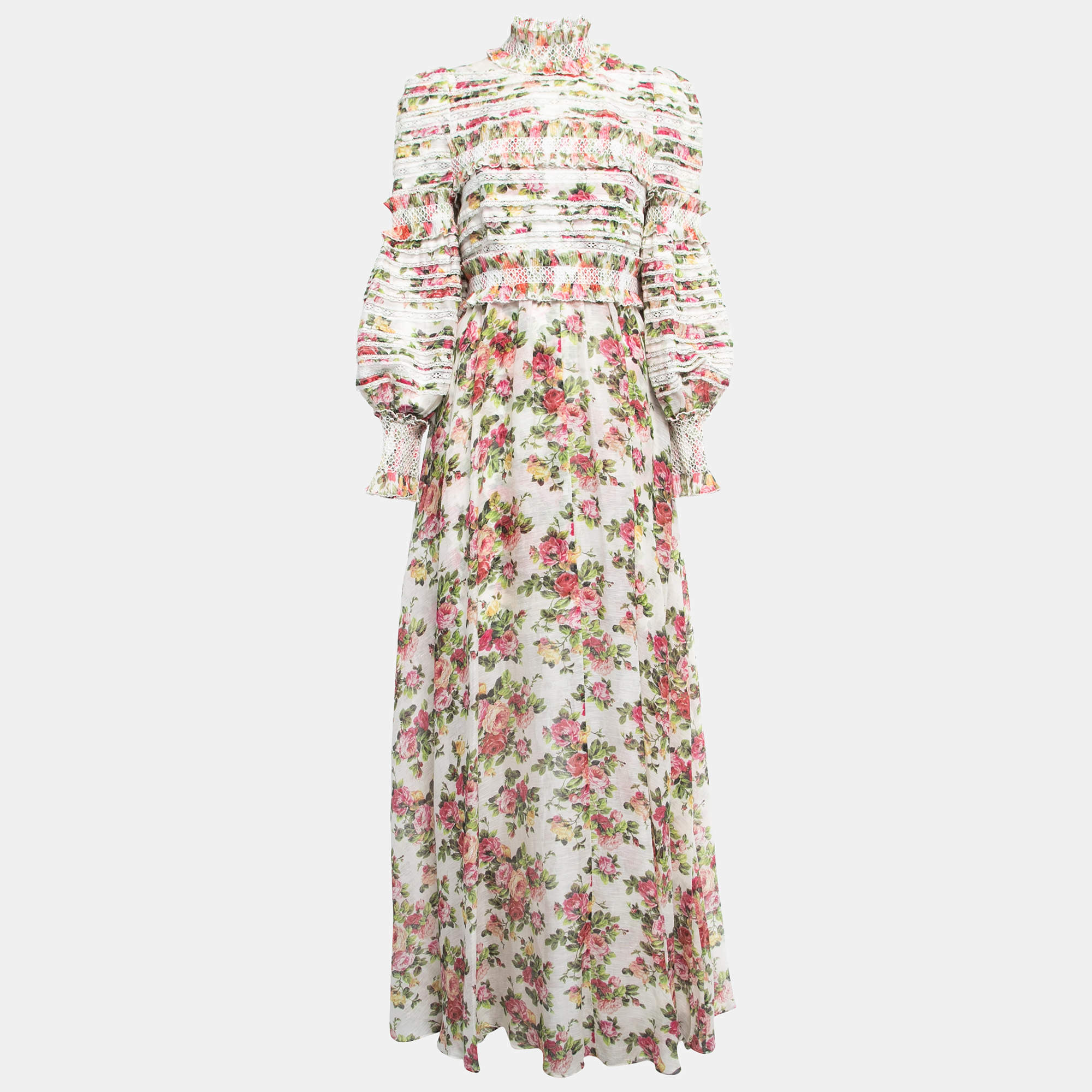 Zimmermann Multicolor Floral Print Linen & Silk Long Sleeve Maxi Dress M