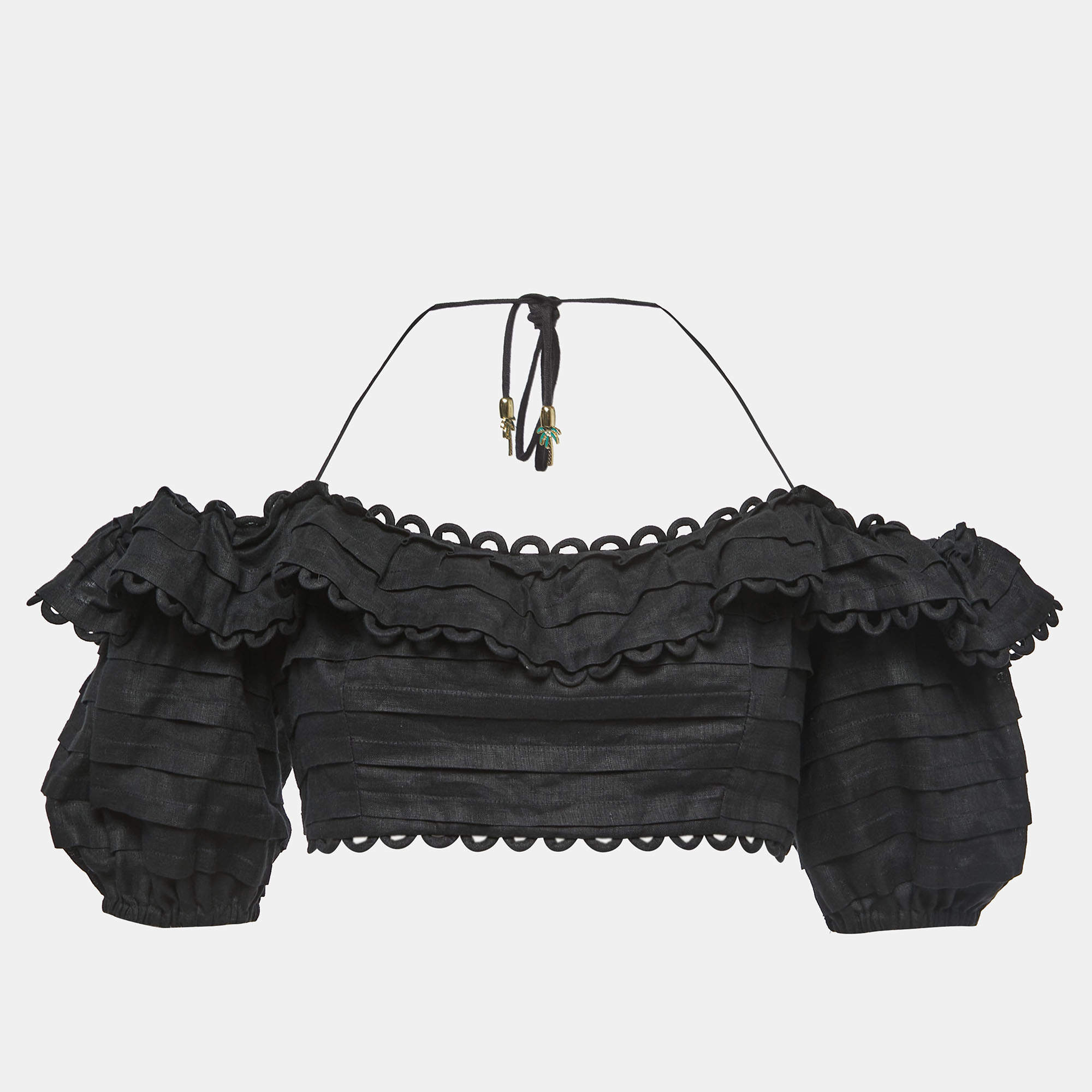 Zimmermann Black Linen Off-Shoulder Cropped Top M 