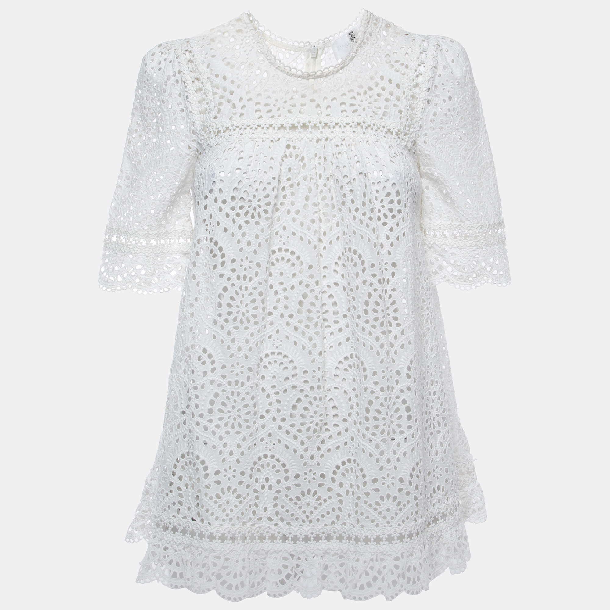 Pre Owned Zimmermann White Eyelet Cotton Top S