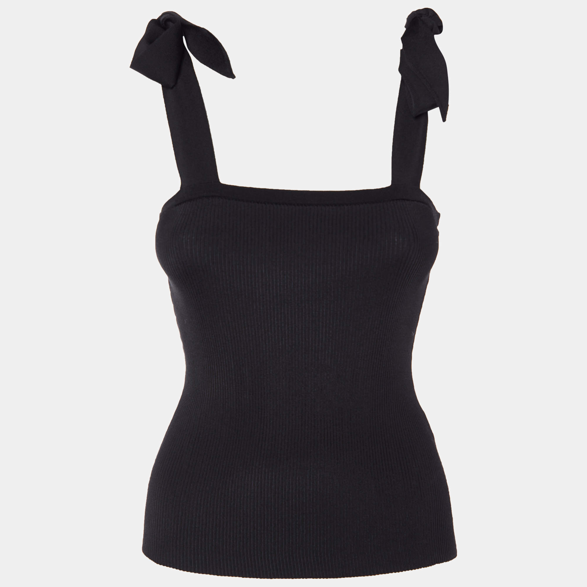 Pre Owned Zimmermann Black Rib Knit Lulu'Tie Shoulder Detail Tank Top XS