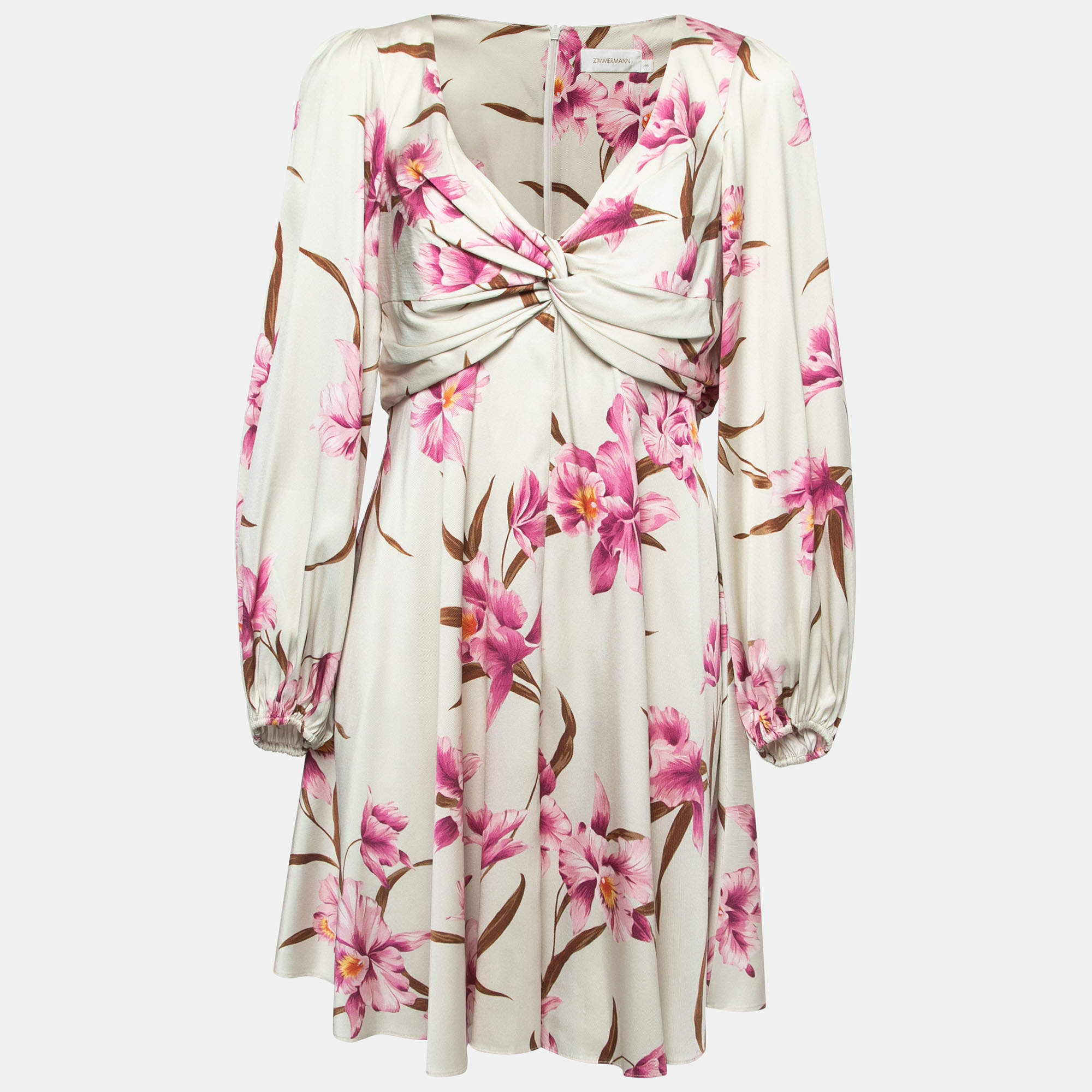 Zimmermann Cream Floral Printed Silk Twist Knot Dress XL