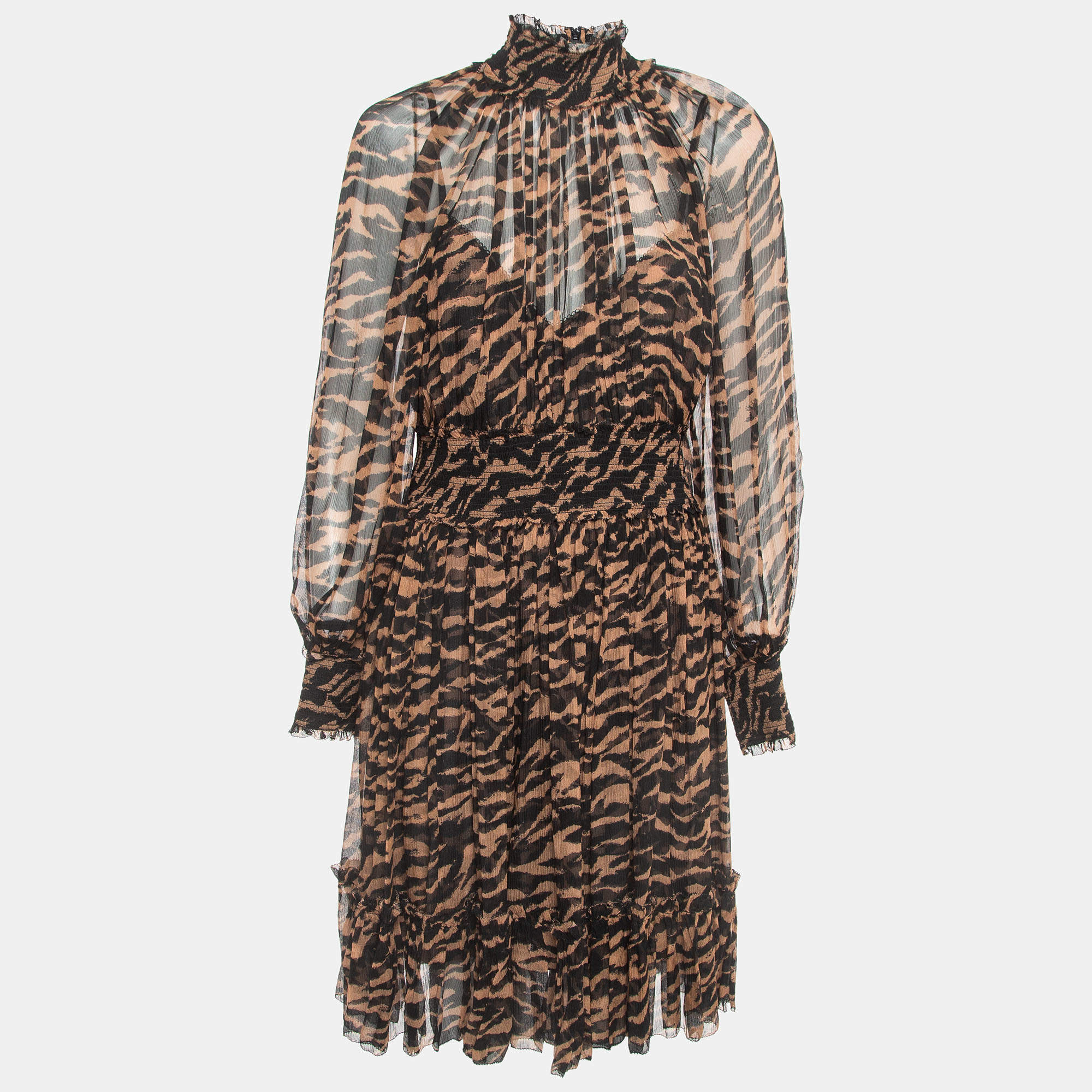 Pre Owned Zimmermann Brown Animal Print Silk Mini Dress L