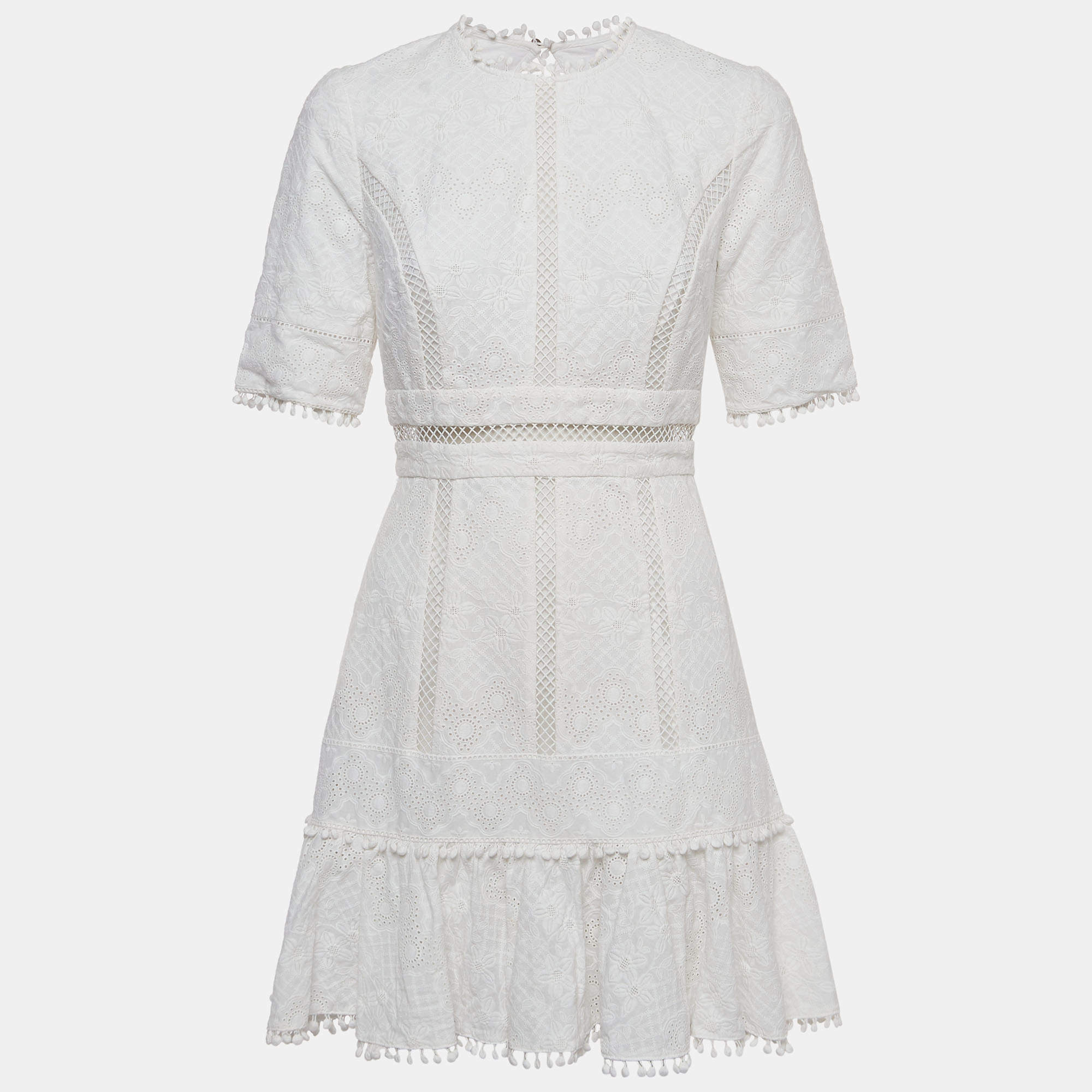 Pre Owned Zimmermann White Caravan Embroidered Cotton Mini Dress M