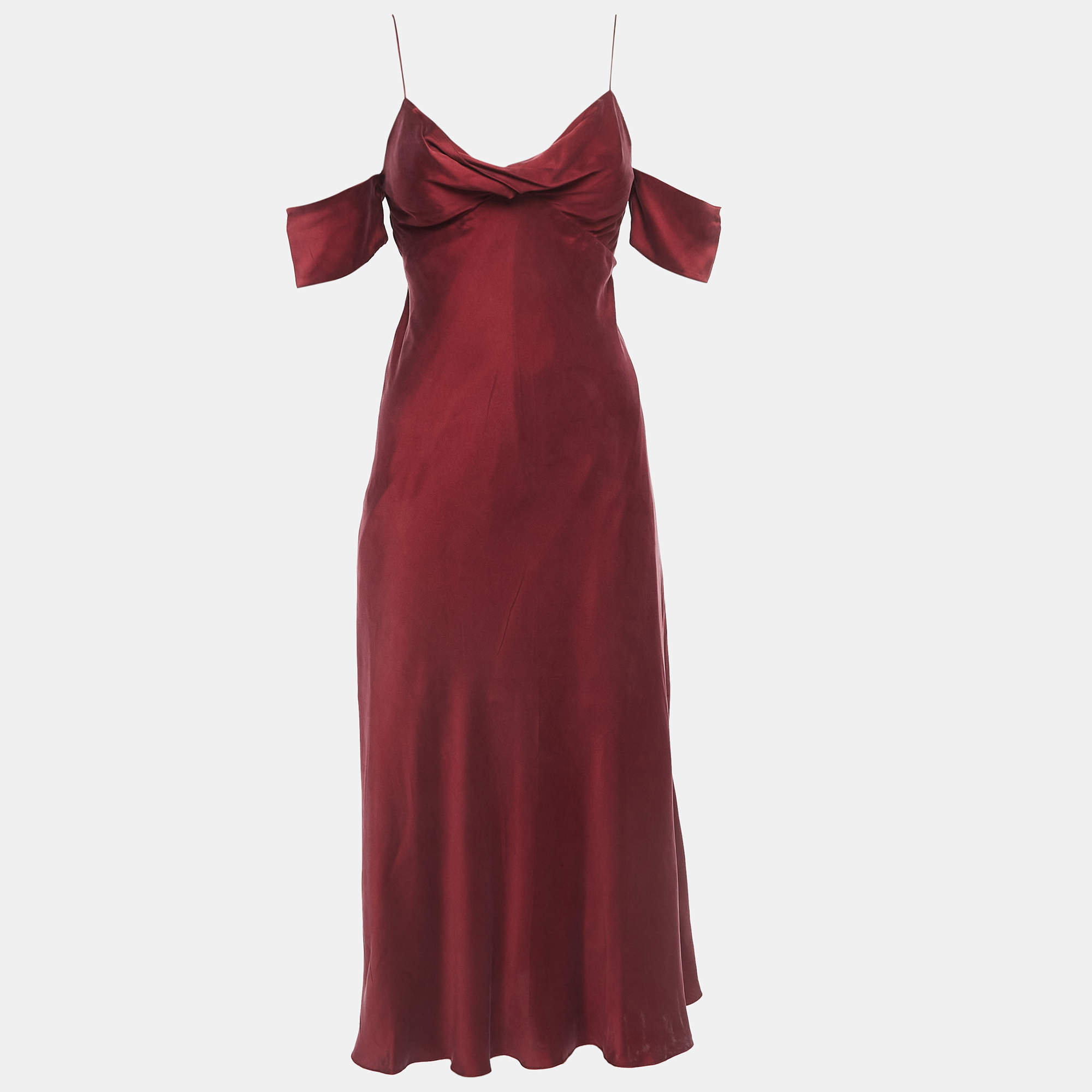 Pre Owned Zimmermann Maroon Brown Silk Cowl Neck Slip Dress M