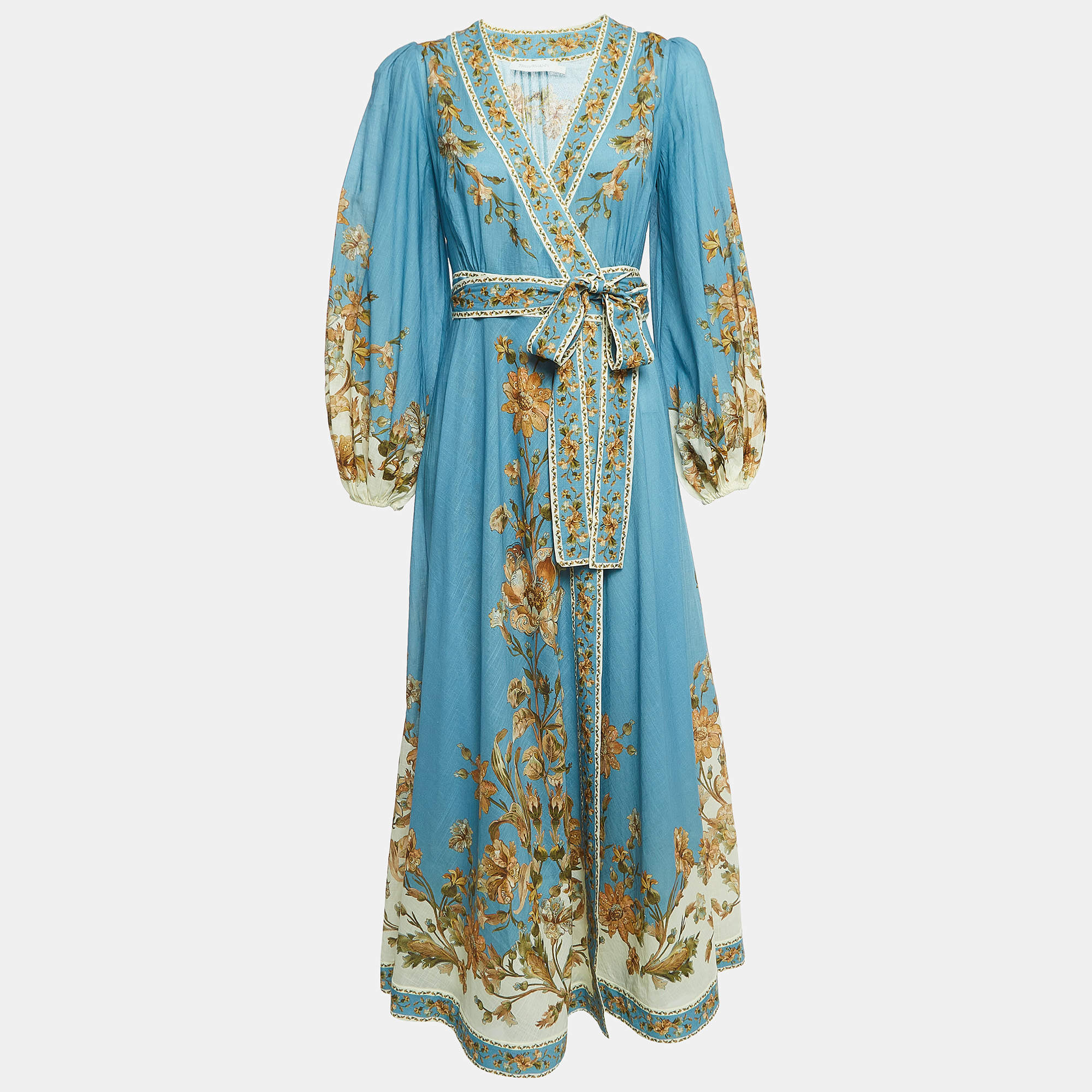 Pre Owned Zimmermann Blue Chintz Floral Print Cotton Wrap Dress S