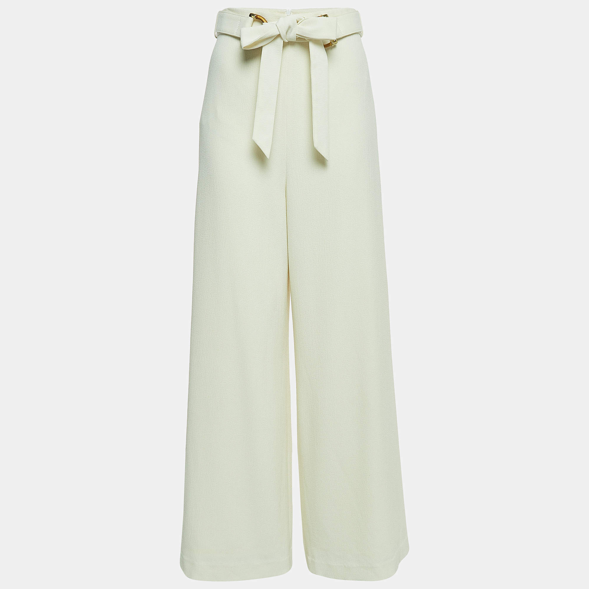 Zimmermann Cream Textured Crepe Belted Trousers M
