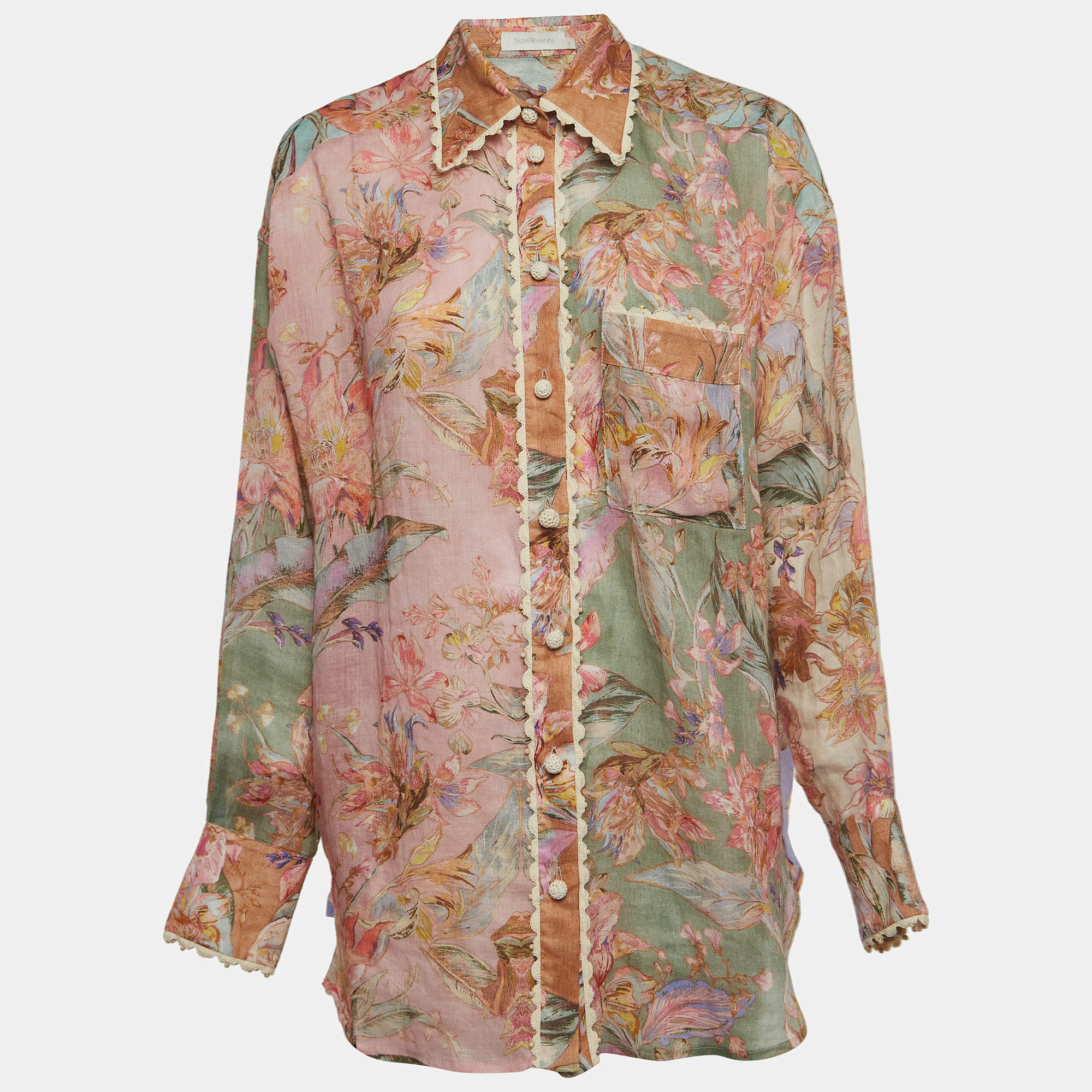 Zimmermann Multicolor Floral Printed Ramie Cira Shirt M