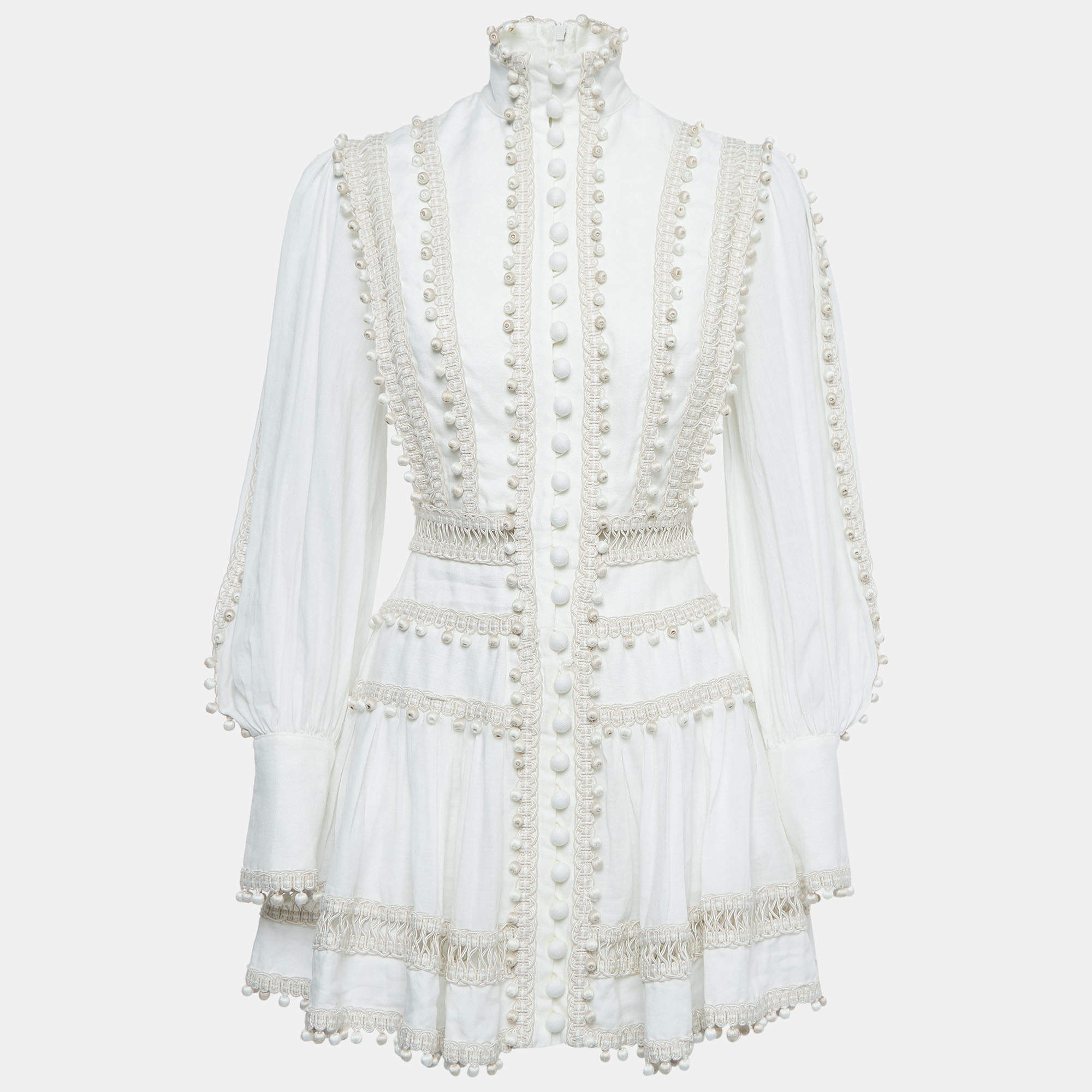مملوكة مسبقًا Zimmermann White Eight Corded Linen Tiered Mini Dress 