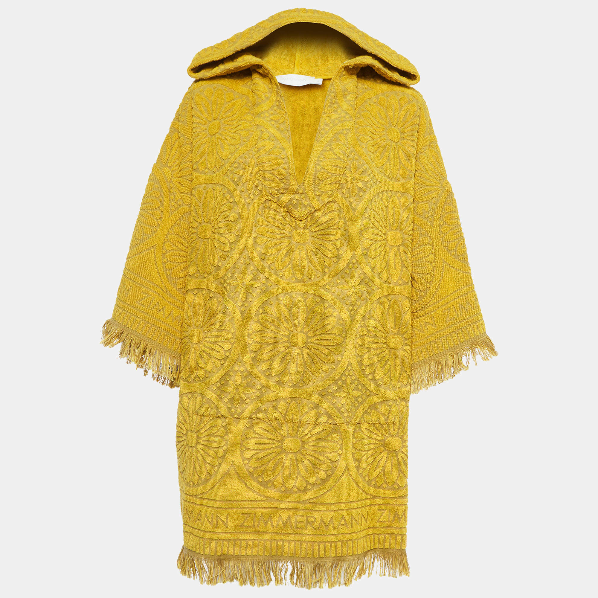 Pre Owned Zimmermann Yellow Jacquard Terry Junie Mini Dress XL