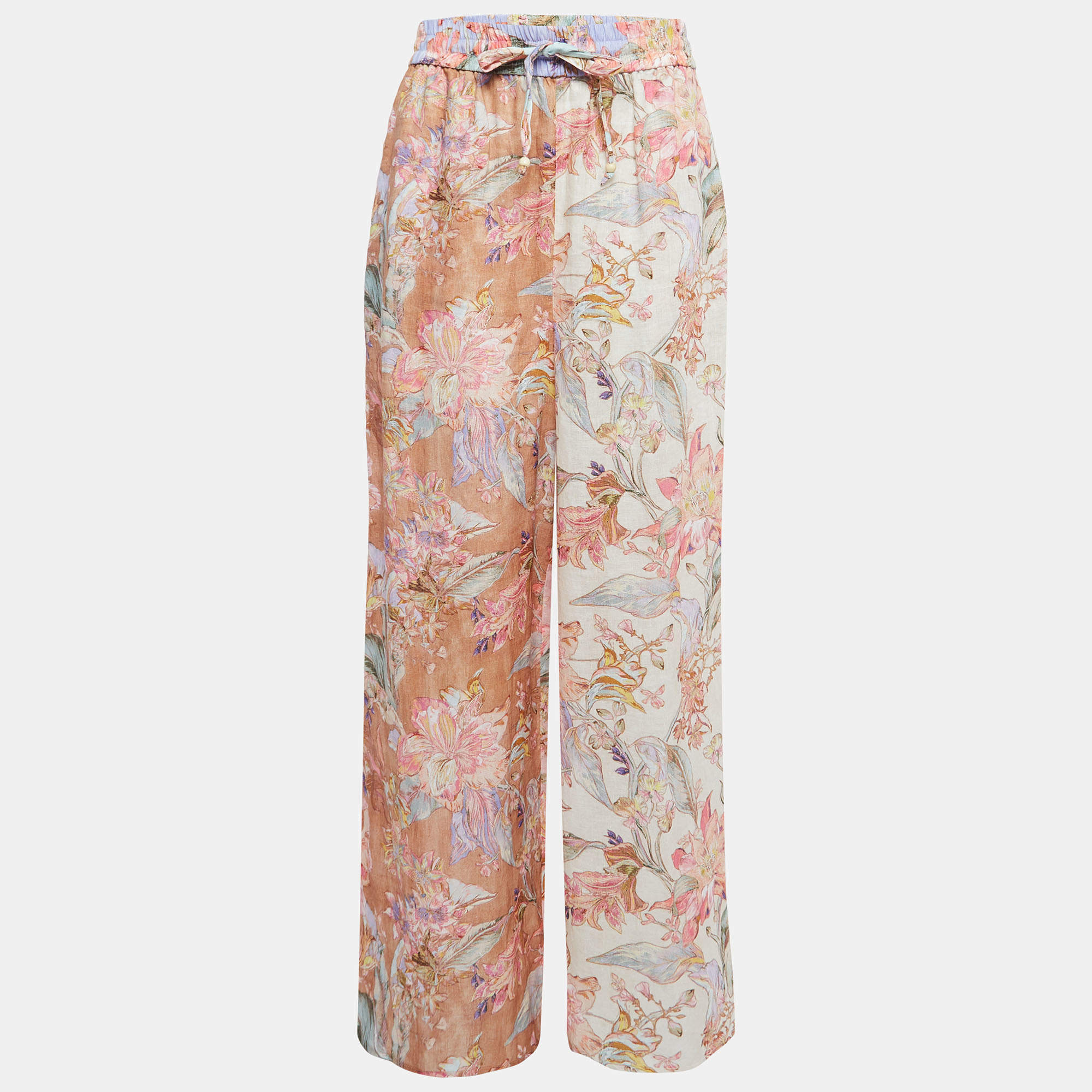 Zimmermann Multicolor Floral Printed Linen Drawstring Pants M
