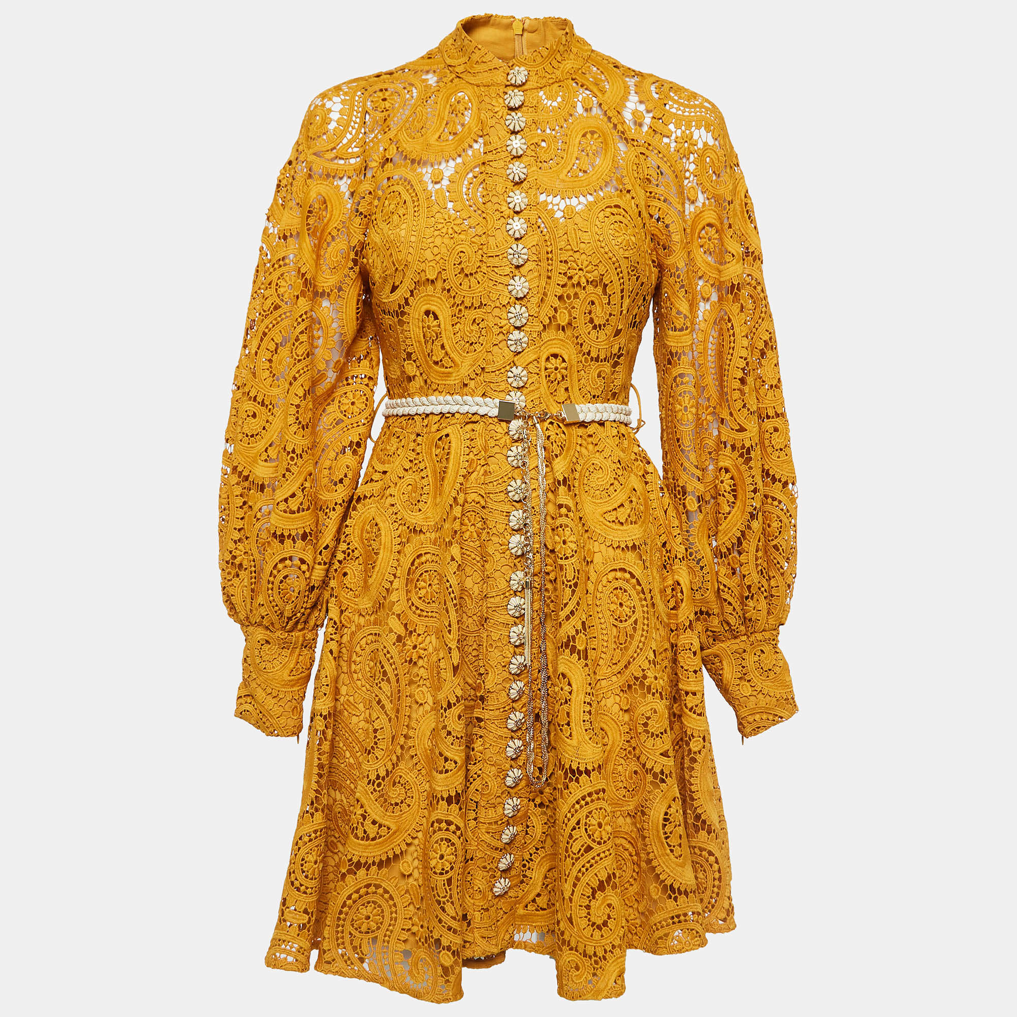Pre Owned Zimmermann Yellow Paisley Lace Anneke Mini Dress S