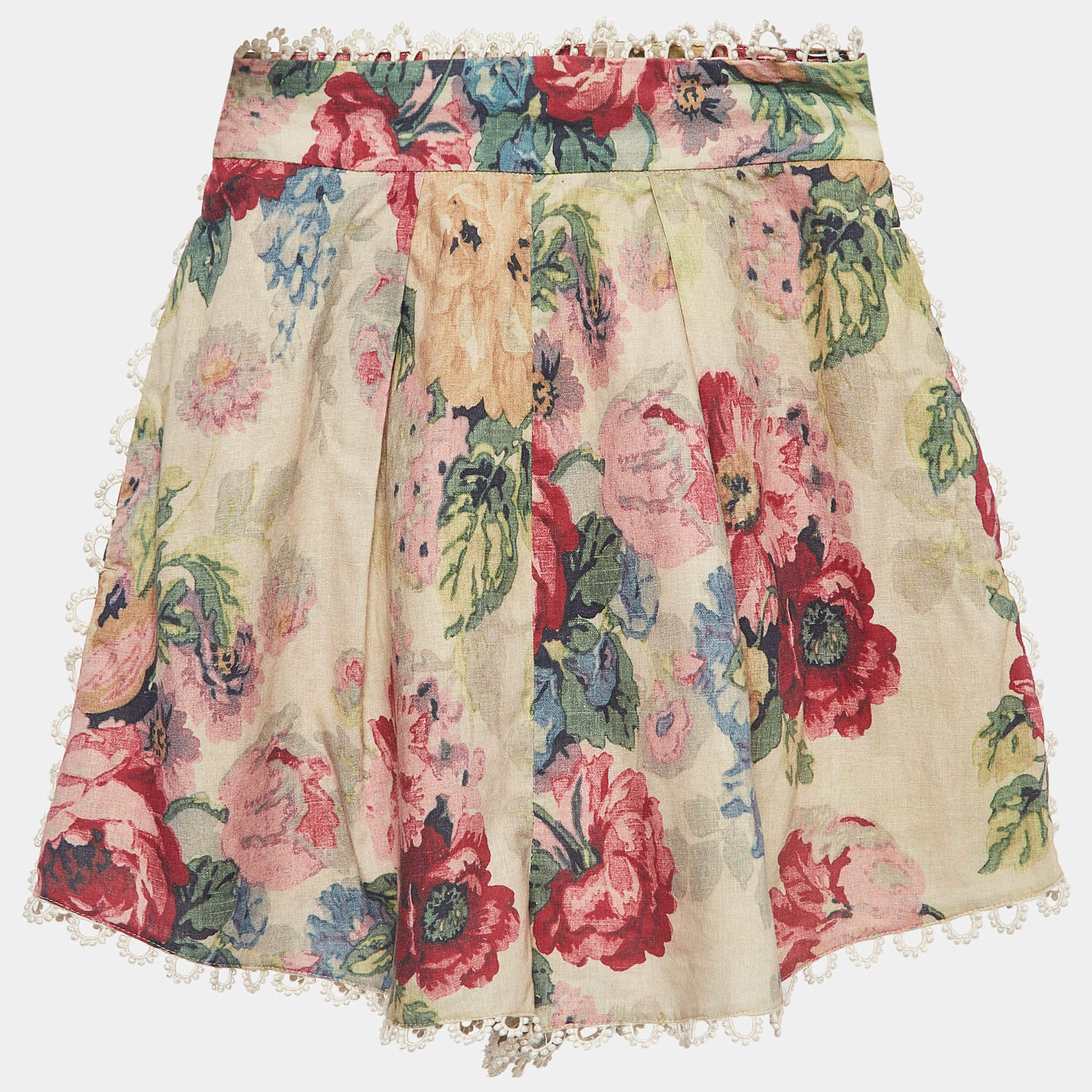Zimmermann Multicolor Floral Print Linen Blend Shorts L