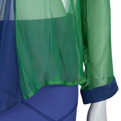 Pre Owned Emporio Armani Green Blue Silk Top Skirt Combo S/L