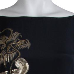 Pre Owned Emilio Pucci Black Silk Beaded Long Sleeve Maxi Dress S