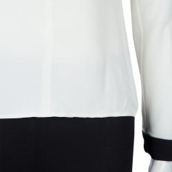 Pre Owned Roland Mouret Monochrome Power Shoulder Long Sleeve Silk Blouse S