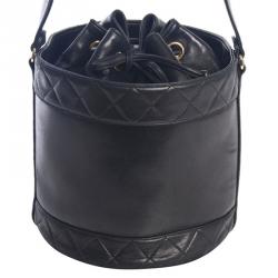 Pre Owned Chanel Black Lambskin CC Vintage Bucket Shoulder Bag