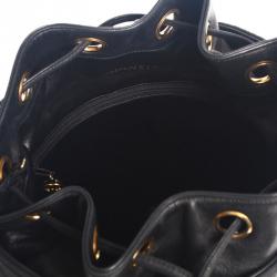 Pre Owned Chanel Black Lambskin CC Vintage Bucket Shoulder Bag