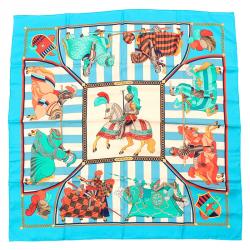 Pre Owned Hermes Turquoise Chocs En Plumes Silk Square Scarf
