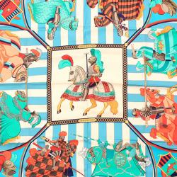 Pre Owned Hermes Turquoise Chocs En Plumes Silk Square Scarf
