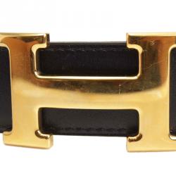 Pre Owned Hermes Black and Brown Leather H Buckle Reversible Belt 80CM