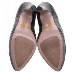 Pre Owned Prada Black Leather Ruffle Platform Pumps Size 39.5