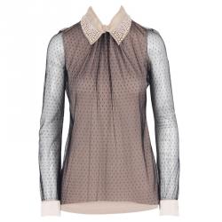 Pre Owned Valentino Black & Beige Embellished Lace Top M