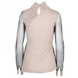 Pre Owned Valentino Black & Beige Embellished Lace Top M