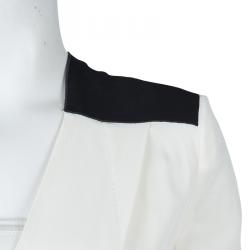 Pre Owned Roland Mouret Monochrome Power Shoulder Long Sleeve Silk Blouse S