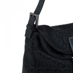 Pre Owned Fendi Black Zucchino Canvas Shoulder Bag