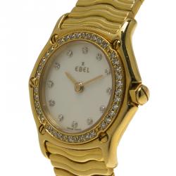 Pre Owned Ebel Mother of Pearl 18K Yellow Gold Diamond Sportwave Women's Wristwatch 24MM