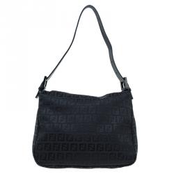 Pre Owned Fendi Black Zucchino Canvas Shoulder Bag
