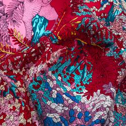 Pre Owned Hermes Red Silk Les Legendes De l'Arbre Coloriage Square Scarf
