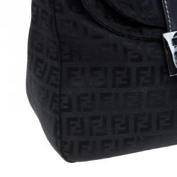 Pre Owned Fendi Black Zucchino Canvas Shoulder Bag